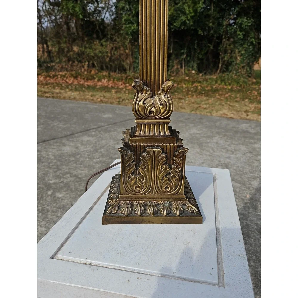 Vintage 1960s Neoclassical Brass Lamp With A Corinthian Column